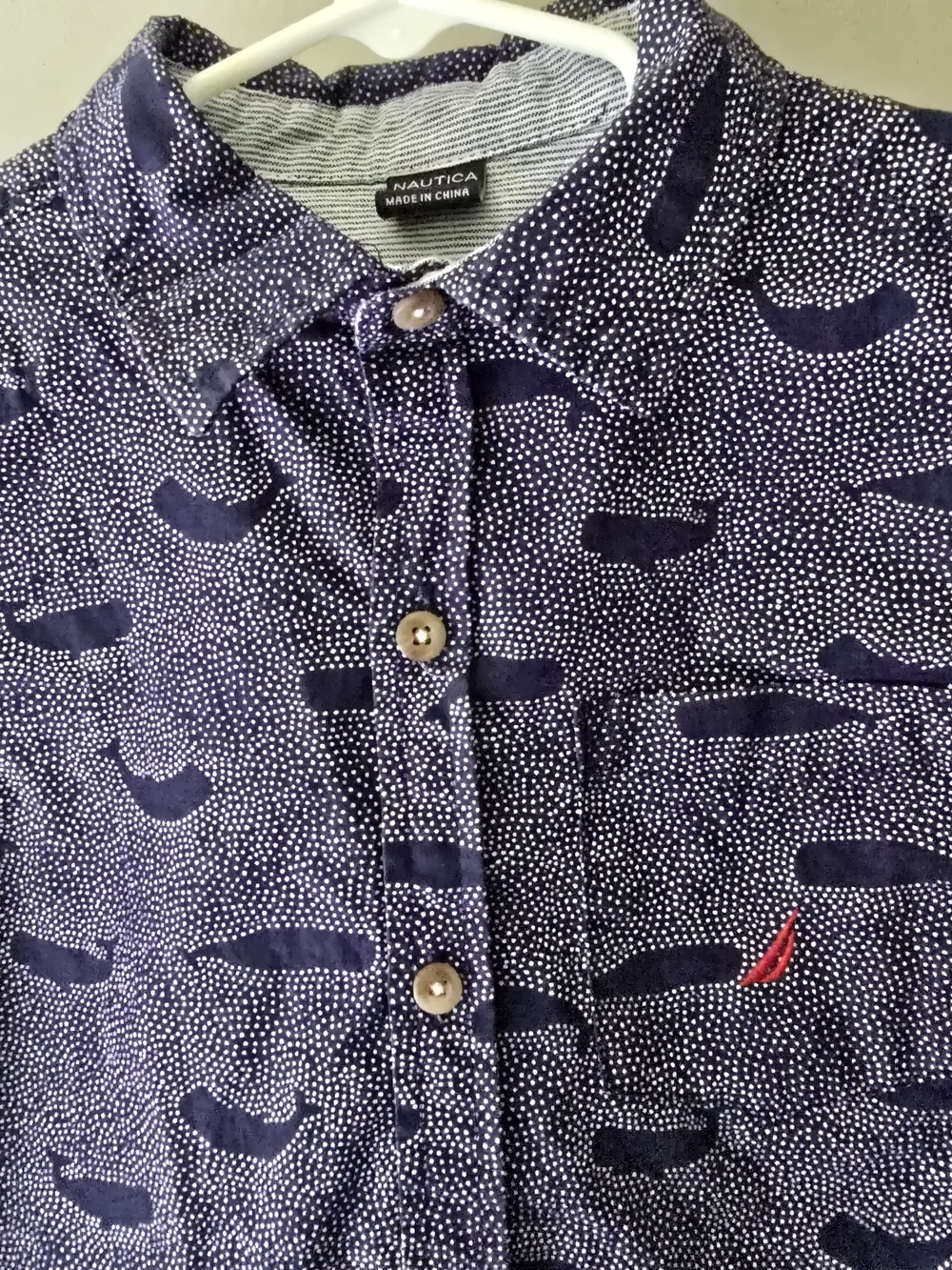 Nautica 6 BOYS Navy Whale Dot-Print Button Front DRESS SHIRT